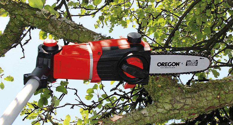 cutting branch with pole saw with oregon sword